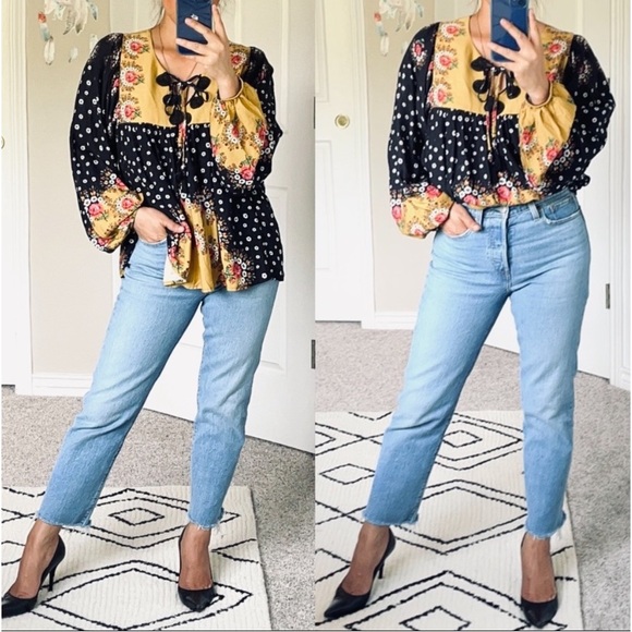 Anthro Farm Rio Floral Polka Dot Tassel Tie Blouse Top - Picture 3 of 16